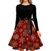 Women's Casual Christmas Print Neck Vintage Dress for Holiday Party