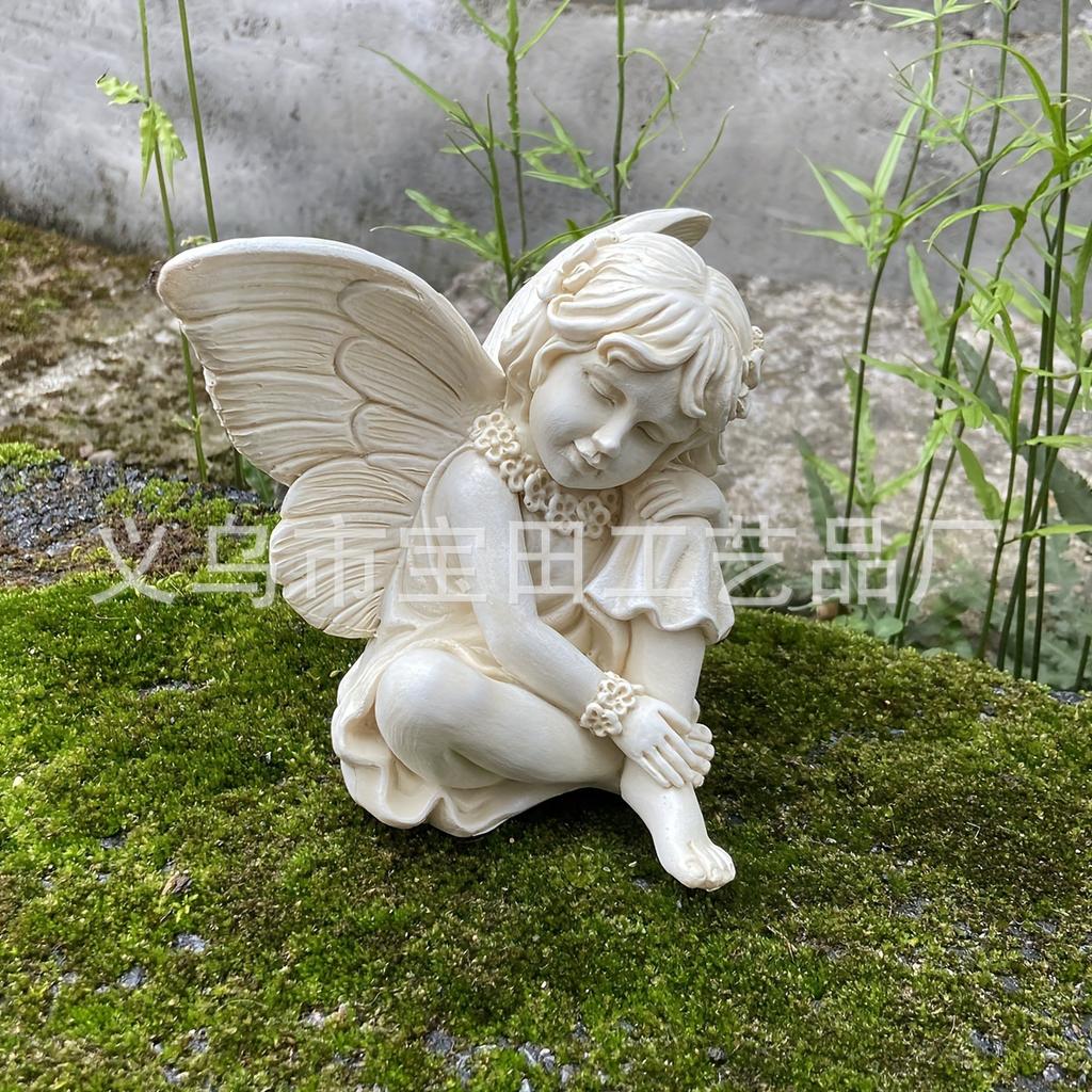 Cute face angel statue creative resin art statue home collection outdoor garden decoration