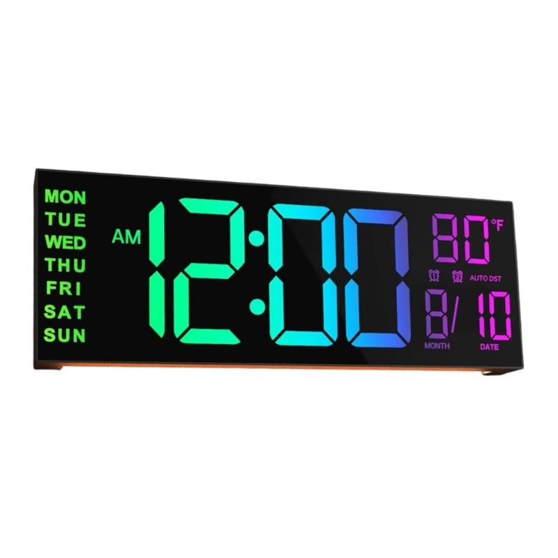 Wall Mounted Digital Clock with Large LED Numerals, Multi-Color Changing Display, Remote Control, Adjustable Brightness for Home Wall