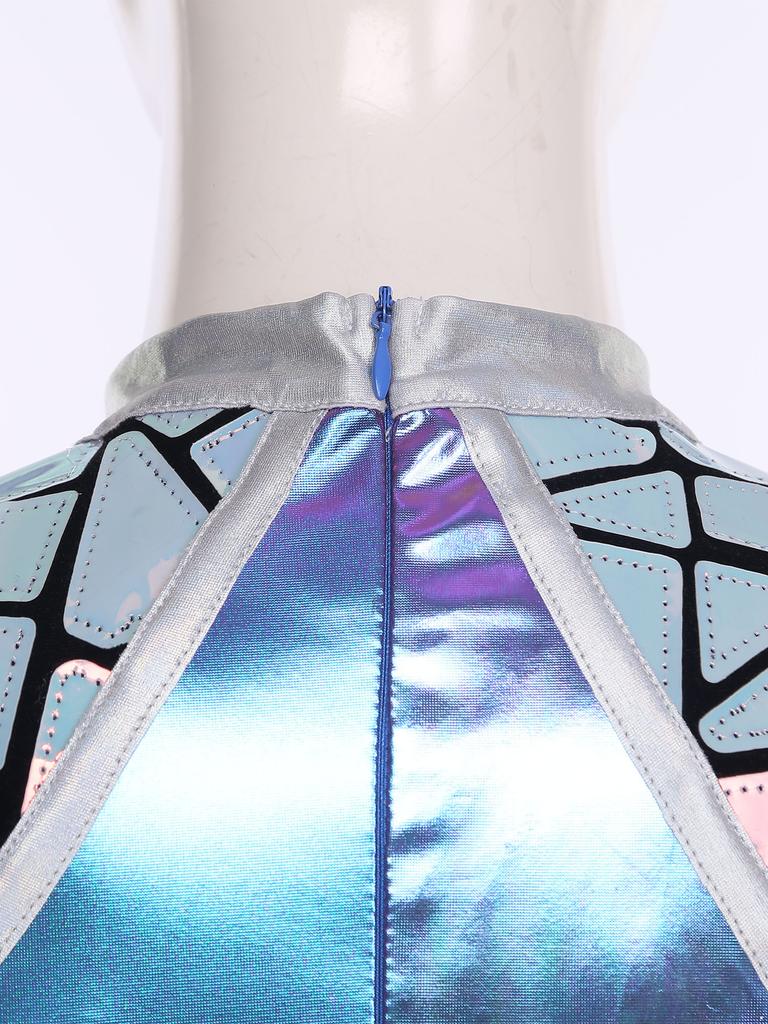 Complete Women‘s Alien Astronaut Halloween Costume S-3XL: Gradient Sequin Mini Dress with Metallic Patchwork & Fly Sleeves