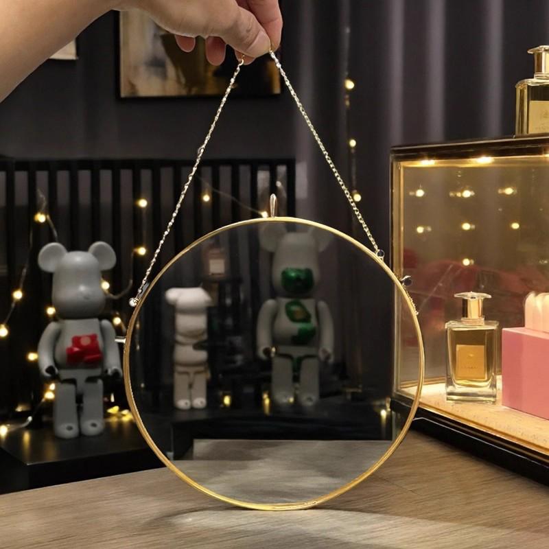 Runder Messing-Doppelseitiger Geprägtes Glas Foto Rahmen - Retro Wandmontage Hängende Anzeige