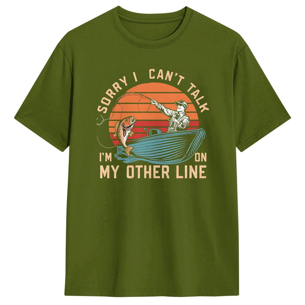 Harajuku T Shirt Beach Sorry Cant Talk Im On My Other Line T Shirts Funny Fishing Print 100 Cotton Tee Shirt for Unisex Y2K Tees