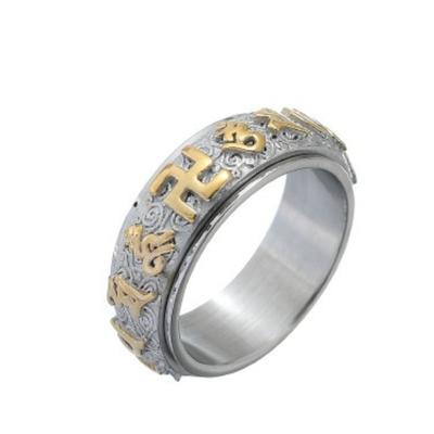 Anillo Giratorio de Acero Inoxidable para Hombre con Seis Palabras Sagradas Accesorio de Dedo Audaz y Elegante para Hombres a la Moda
