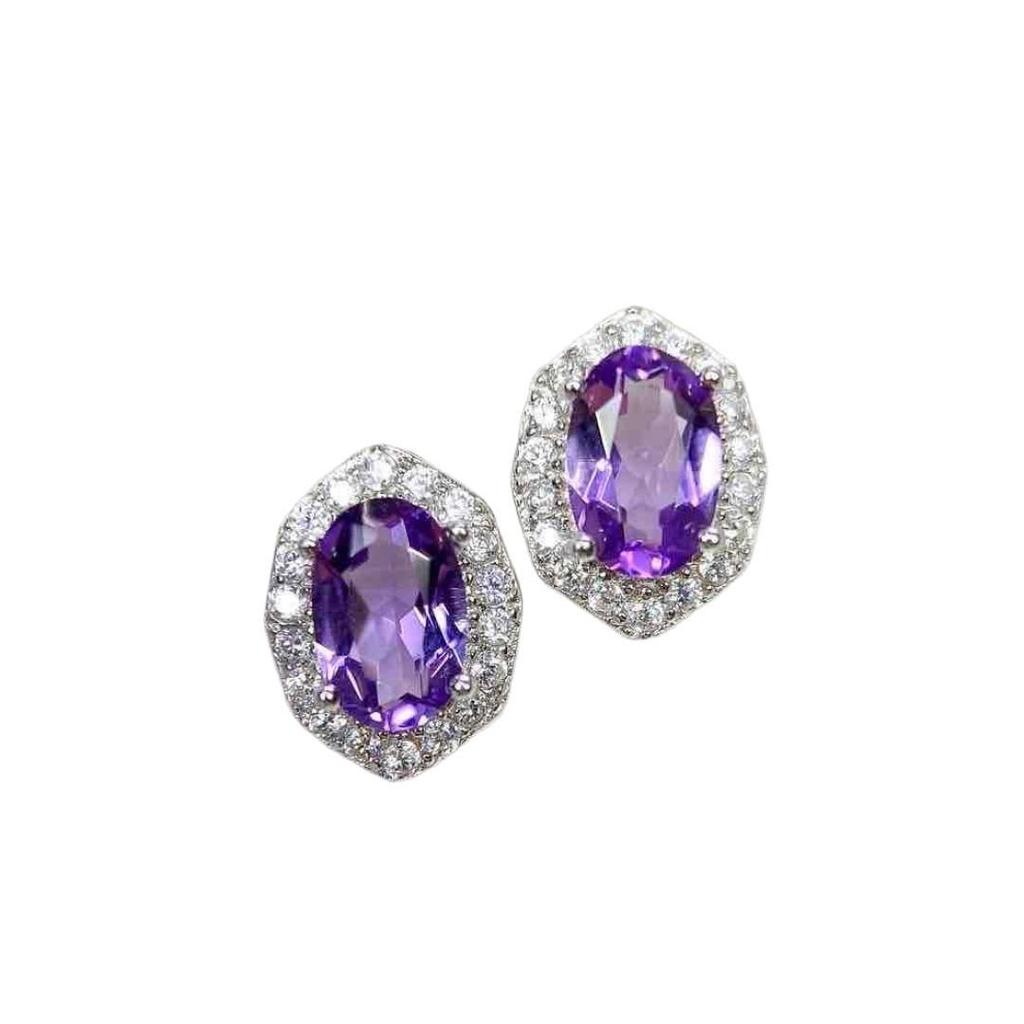 2025 S925 Silver Stud Earrings with Natural Amethyst for Women