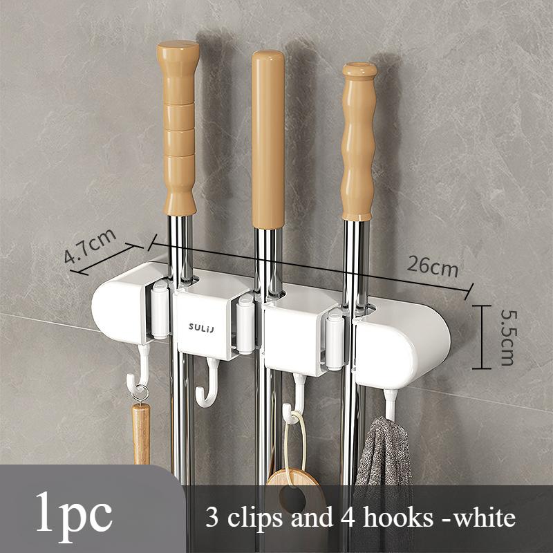 1pc, Hook, Wall Mounted Mop Holder, Non Perforated Hook, Balcony, Bathroom, and Toilet Buckle Fixed Broom Storage Rack.