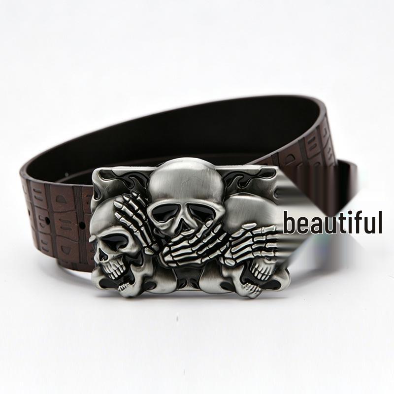 Western Cowboy Men s Punk Embossed Leather Belt with Large Retro Buckle 130 cm