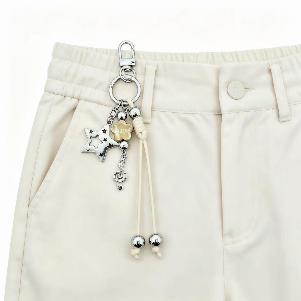 Ins-Style Woven Leather Beaded Star Keychain Charm Pendant