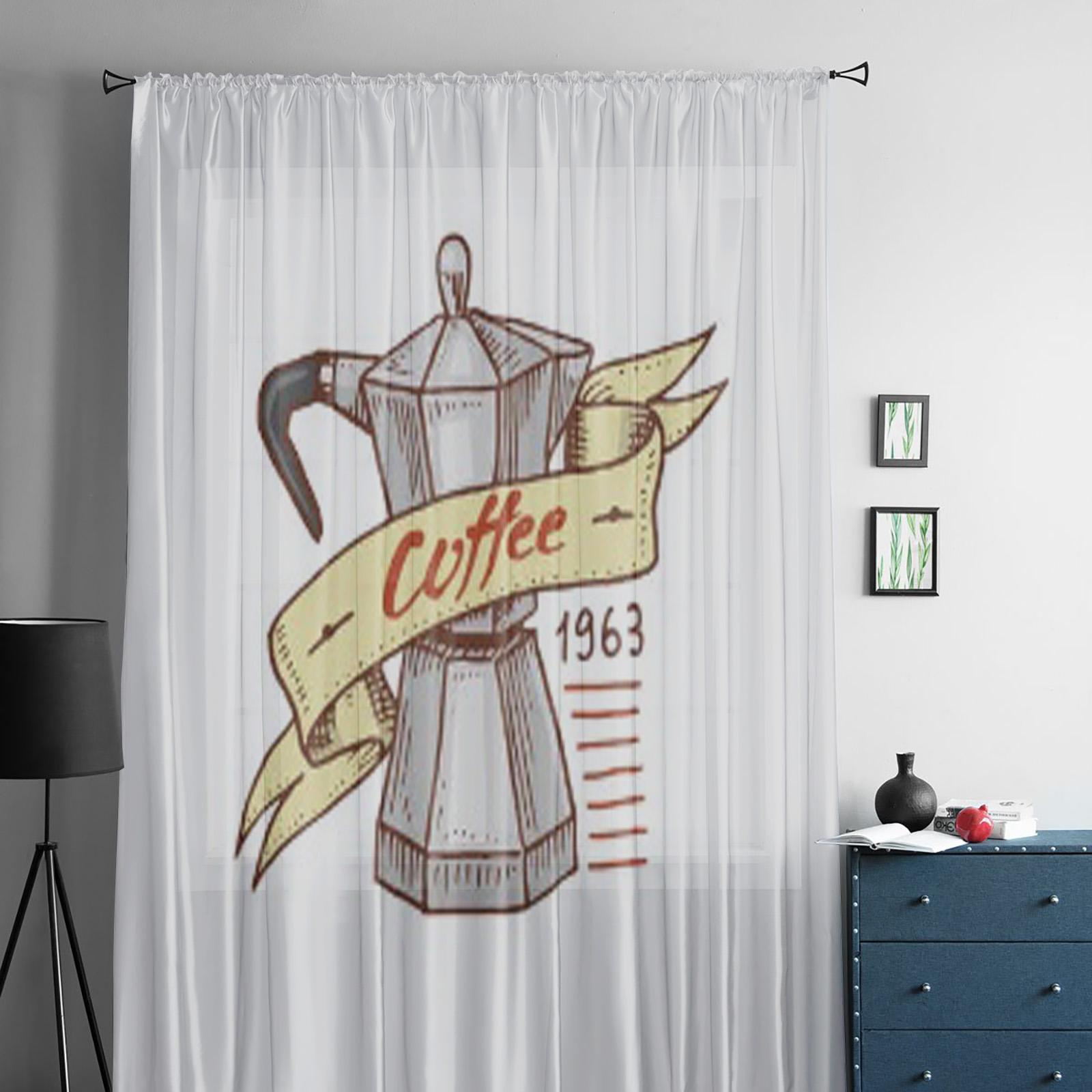 Белые тюлевые прозрачные шторы с изображением кофе для гостиной — фото 2