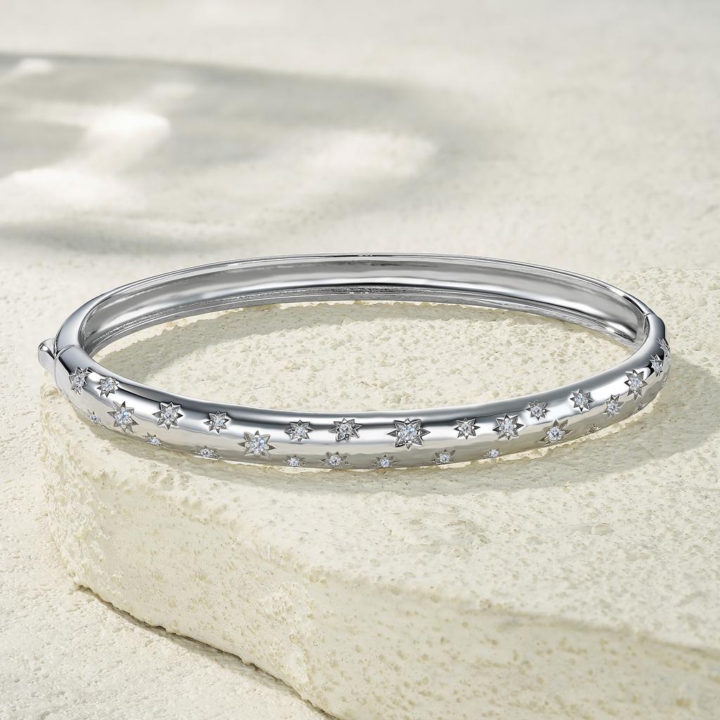 925 Sterling Silver Round Cut Star-Shaped Simple Style Bangle Wax Inlay Mother Day Gift Fine Women Moissanite Bangle