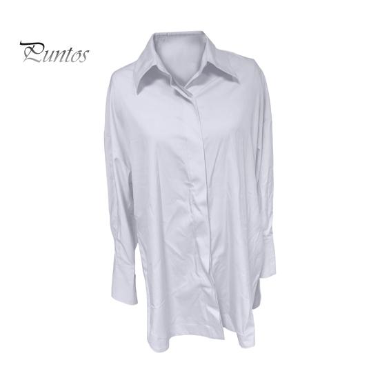 

Женская весенне-летняя рубашка с лацканами и длинным рукавом, однотонная рубашка с боковым разрезом, повседневная рубашка средней длины, рабочая одежда 2XL белый