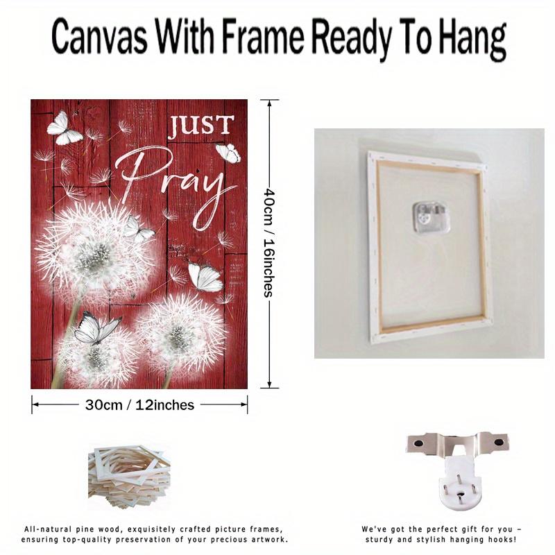 Framed - White Dandelion Butterfly Multiple Scene Display Framed Canvas Poster - Decorative Wall Art - Including Hanging Hard