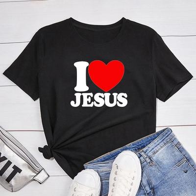 Szeretem Jézust WoUnisex pólók Kereknyakú Christian Faith Church Biblia - Ing, női rövid ujjú ing Utcai ruházat Unisex ops