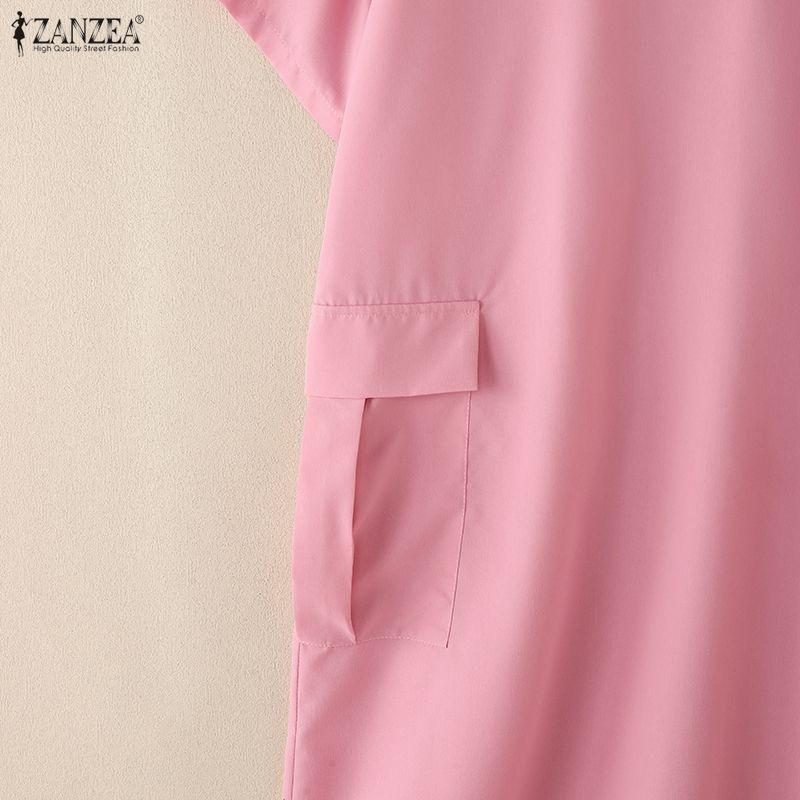 ZANZEA Women Turn Down Collar Summer Short Sleeve Casual Dress