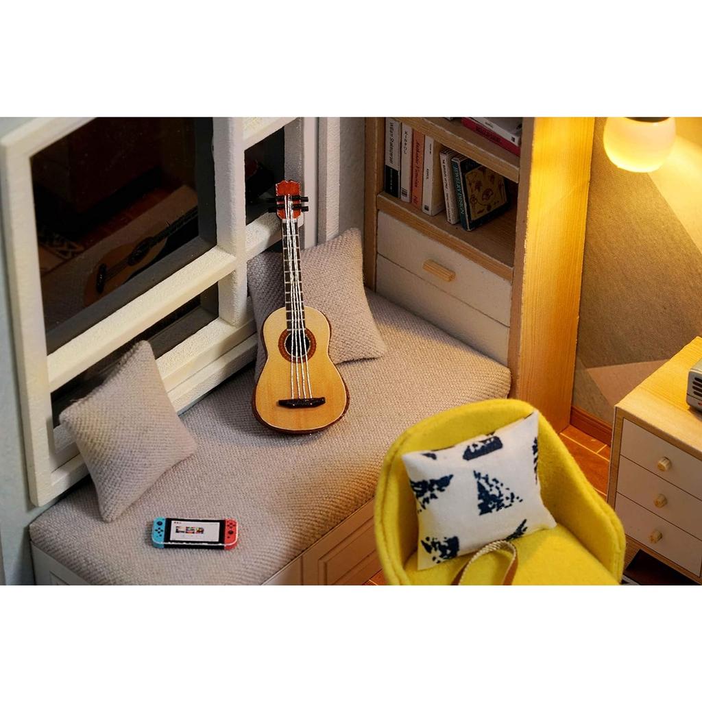 DIY Miniatur-Puppenhaus-Bausätze, hölzerne Puppenhaus-Modellbausätze mit LED-Licht und Katzenmodell