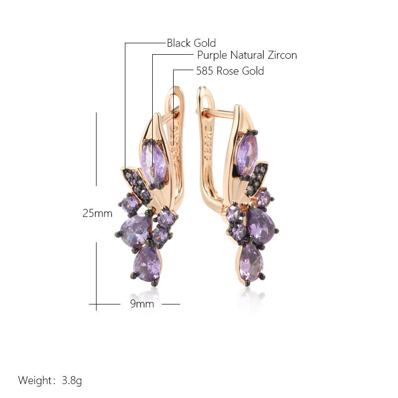 Purple Natural Zircon English Earrings Women  Rose Gold And Black Plating Wedding Jewelry Vintage Flower Earrings