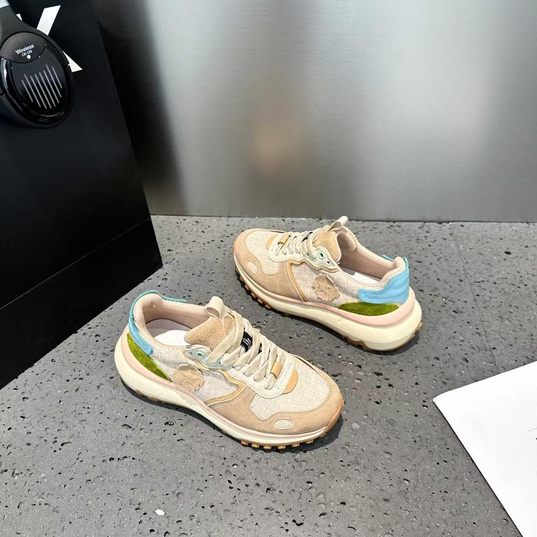 

New retro leather thick-soled heightening dad shoes women s versatile casual sports shoes breathable mesh 35