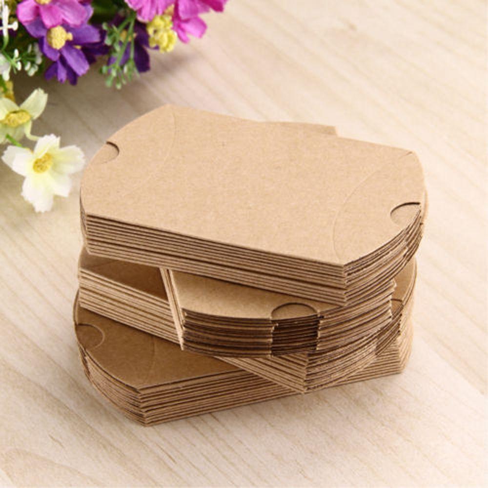 10/50pcs Cute Xmas Present pouch Kraft Gift Bag Christmas Pillow Shape Paper Candy Boxes