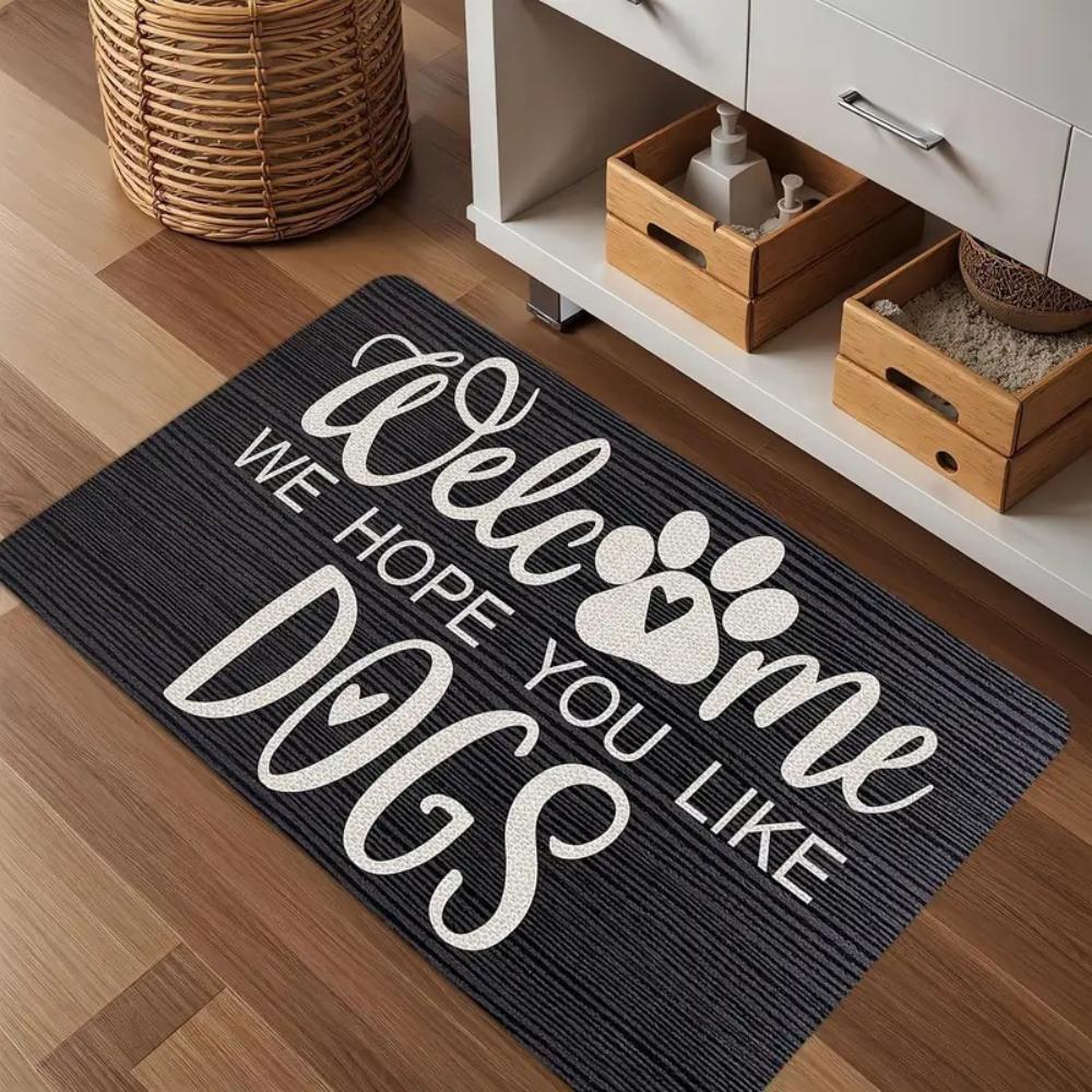 Cute Dog Paw Prints Pattern Printed Entry Doormat Fun Non-Slip Door Mat for Bedroom Living Room Entrance Machine Washable Carpet