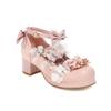 Lolita Shoes Women High Heels Pendant Lace Straps Bow Cute Girls Princess Tea Party Pumps Students Lovely Plus Size 34-48
