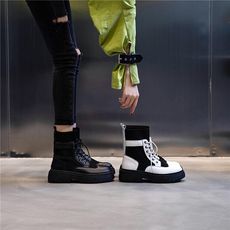 Boots women's new autumn and winter mid-tube leather women's shoes fashion elastic short boots Martin boots women's trend