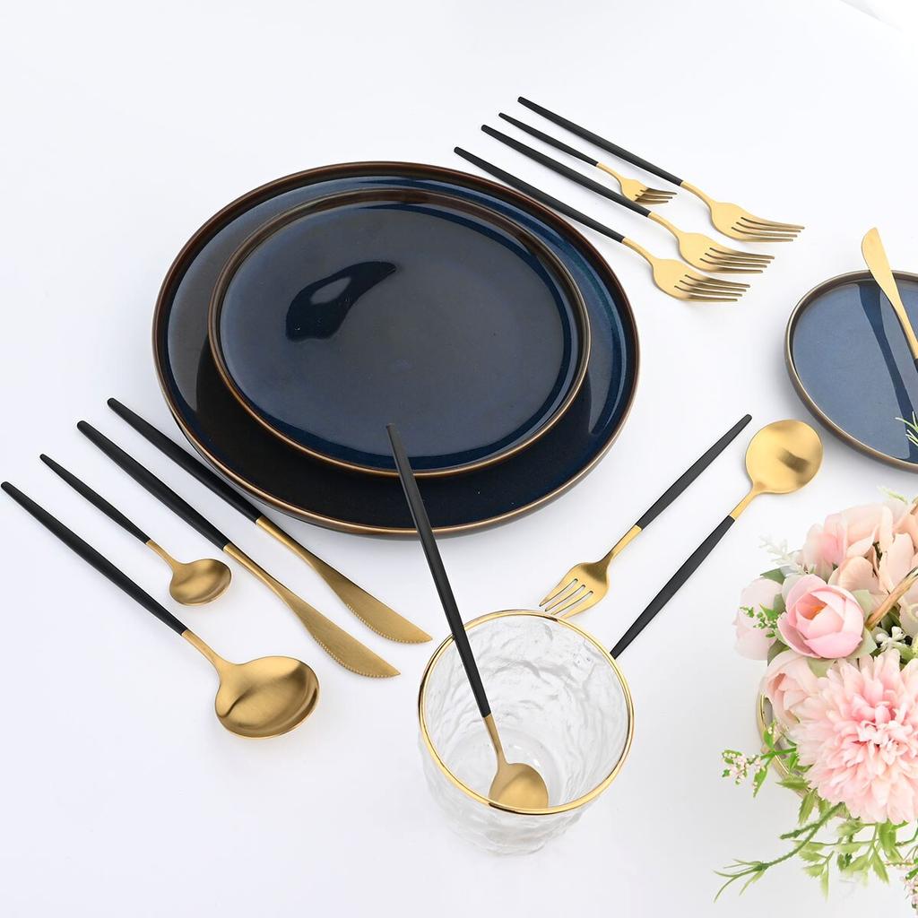 1 Pcs Matte Black Gold Dinnerware Stainless Steel Cutlery Home Dessert Fork Spoon Knife Dinner Silverware Flatware
