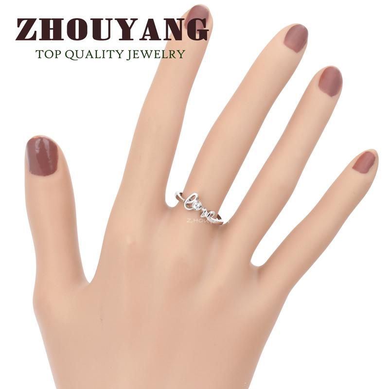 Crystal Love Ring For Women Top Quality Concise Silver Color Austrian Crystals Full Sizes Letter Rings Fashion Jewelry ZYR193