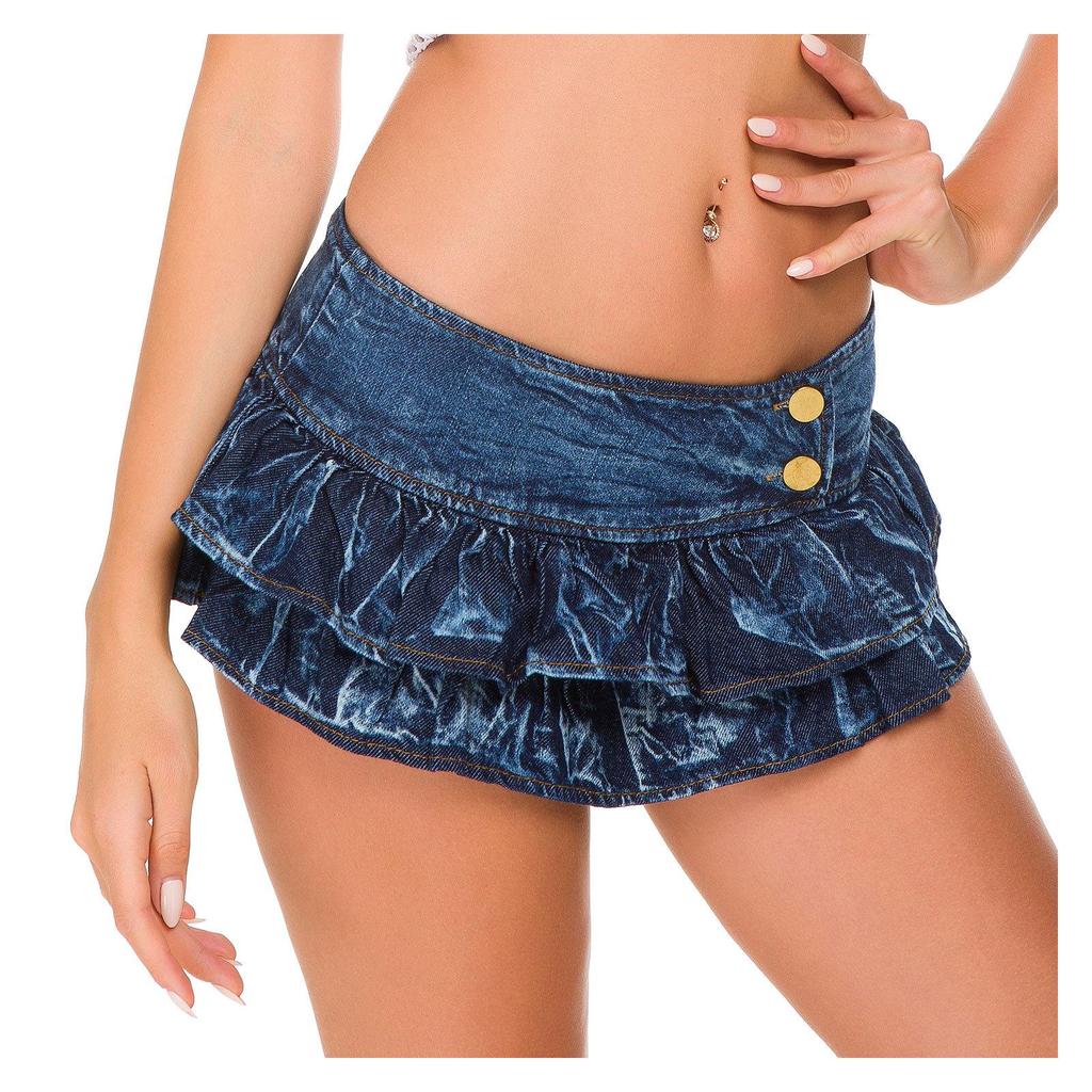 Korean Style Sexy Denim Mini Skirt: Performance Outfit for Lead Dancers, DJs, and Nightclub Singers