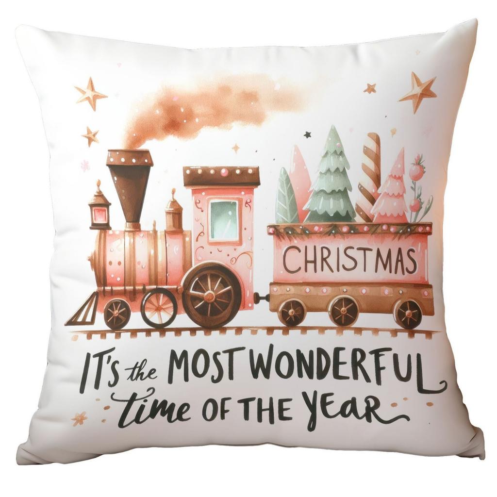 Christmas Pink Snowman Short Plush Pillow Cover Car Printed Sofa Cushion Home Pillow Cover Premium Durable Quality