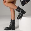 Damen Punk Kampfstiefel Herbst Knöchel Schnalle Riemen Nieten Perlen Strasssteine Seitlicher Reißverschluss Plateau Schnürschuhe Herbstschuhe