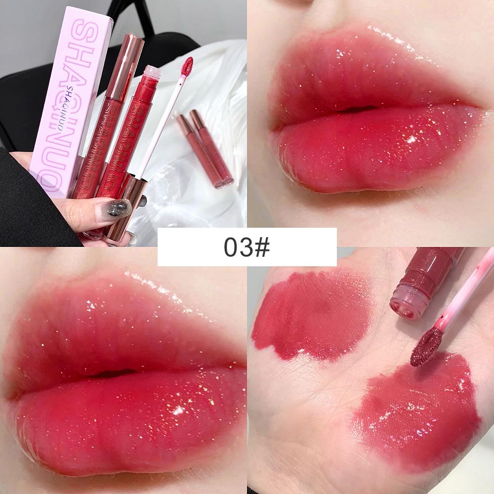 SHAQINUO 6 Colors Moisturizing Exploding Lip Gloss Long Lasting Lip Makeup Crushed Sparkling Watery Mirror Lip Glaze