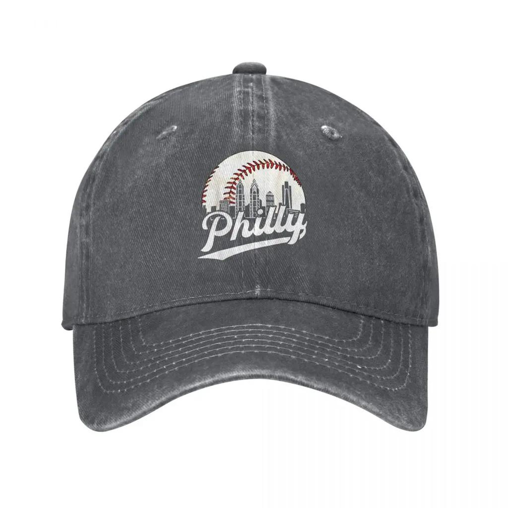 Distressed Philly Baseball Lovers Unisex Style Baseball Cap Vintage Phillies Denim Caps Hat Vintage Outdoor Activities Sun Cap