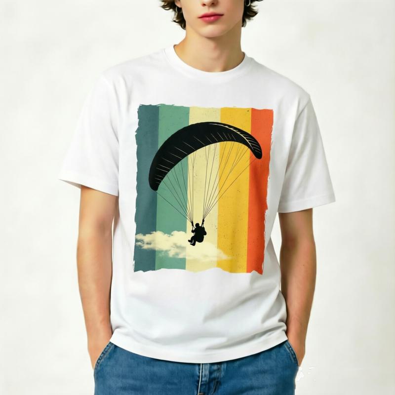 Vintage Paragliding Silhouette T Shirt Retro Distressed Graphic Tee Unisex Short Sleeve Top Sky Adventure Fans Mountain