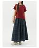 Maden Retro Cotton Gauze Plaid Maxi Skirt: Elastic Waist, Textured A-line Umbrella Design for Women