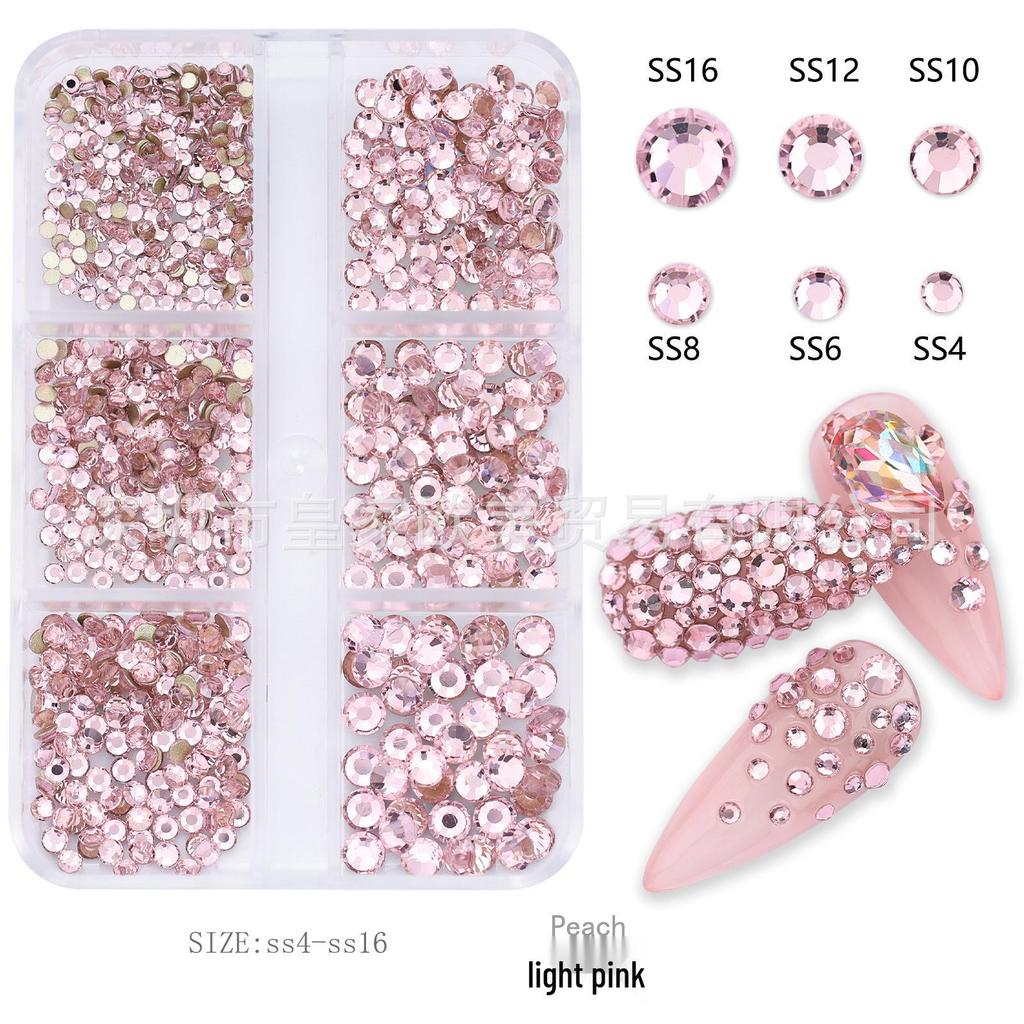 Nail Art Rhinestones: Mixed Color AB Light Pink Champagne Glass Set - Six Grids