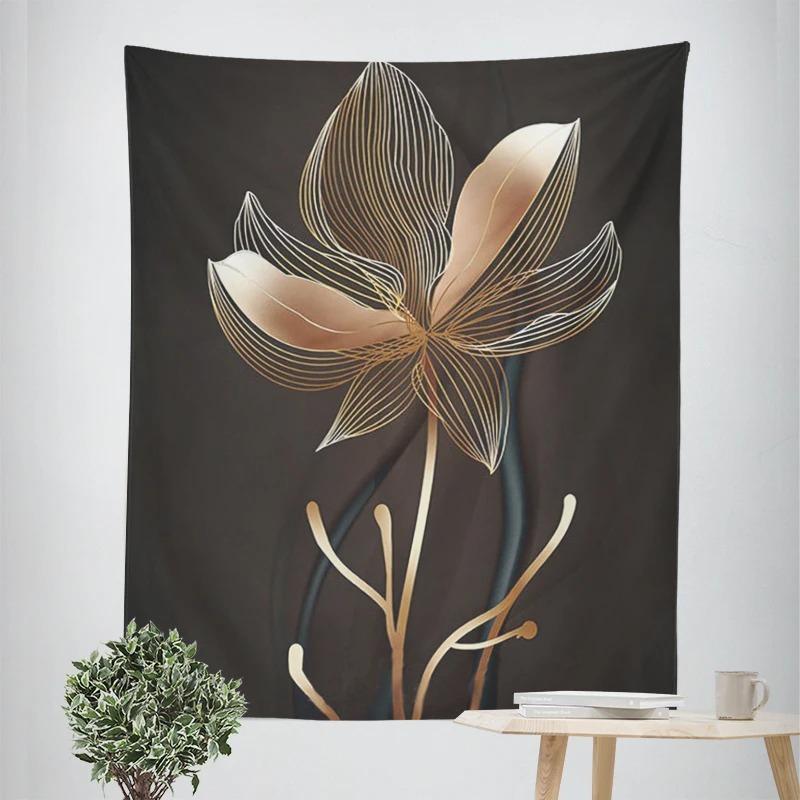 Simple Golden Floral Decorative Tapestry Home Wall Decor Office Living Room Tapestry