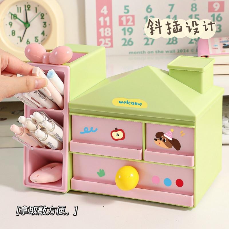 Aesthetic Multifunctional Divided Drawer Desktop Pen Holder Storage Organizer For Girls