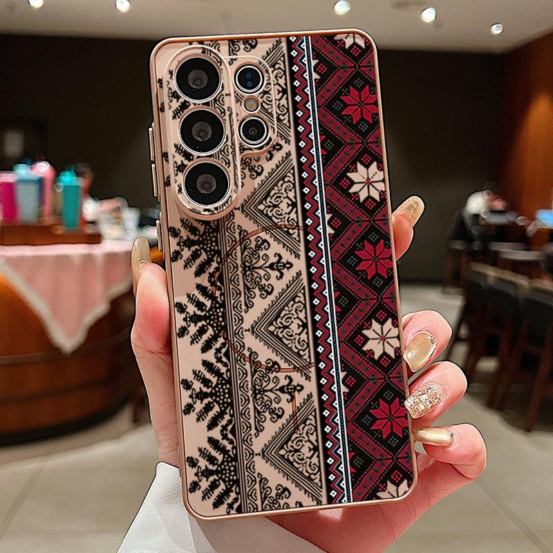 Custodia Geometrica con Texture in Tessuto per Samsung S26 Edge S25 FE S24 Plus S23 S22 Ultra A15 A16 A17 A35 A36 A37 A54 A55 A56 A57 5G Cover Ibrida Magnetica Opaca