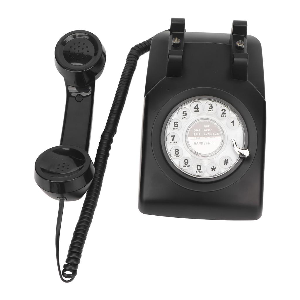 Retro Corded Telephone Rotating Dialing Support Redial Mechanical Ringtone Vintage Desktop Phone with Speaker Black