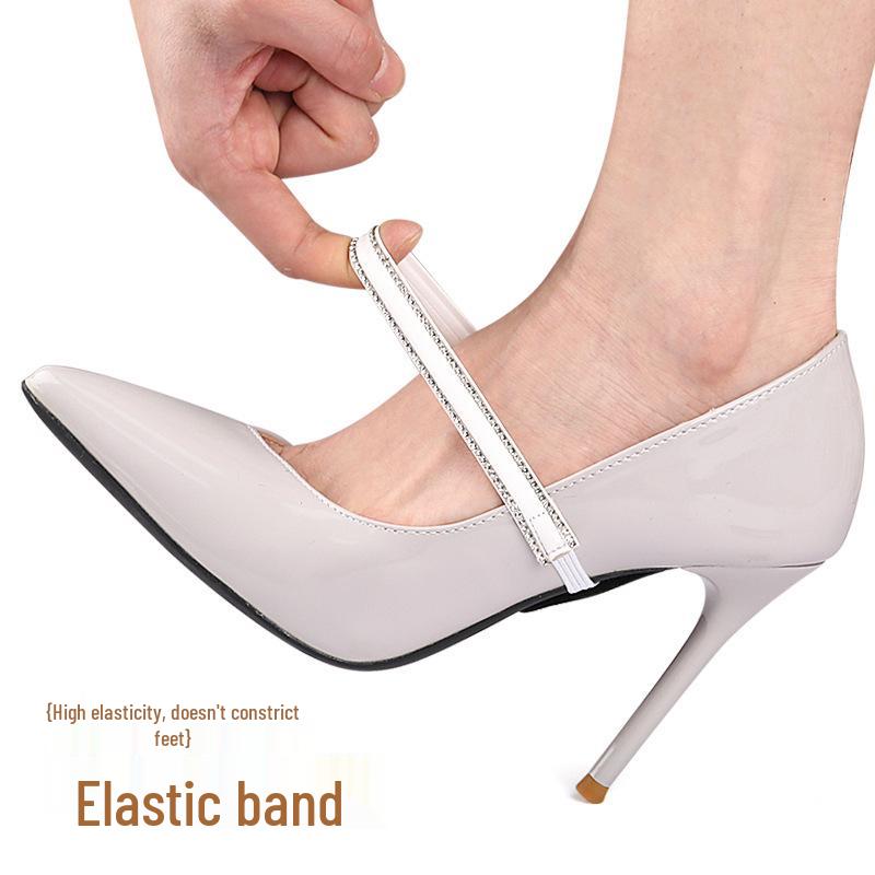 Double-Sided Rhinestone Lace-Up High Heels with Non-Slip Large Heel and Elastic Fit