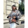 Lapel Printed Short Jacket Women Long Sleeve Warm Pocket Cardigan Coat Thick Autumn Winter Female Street Outwear