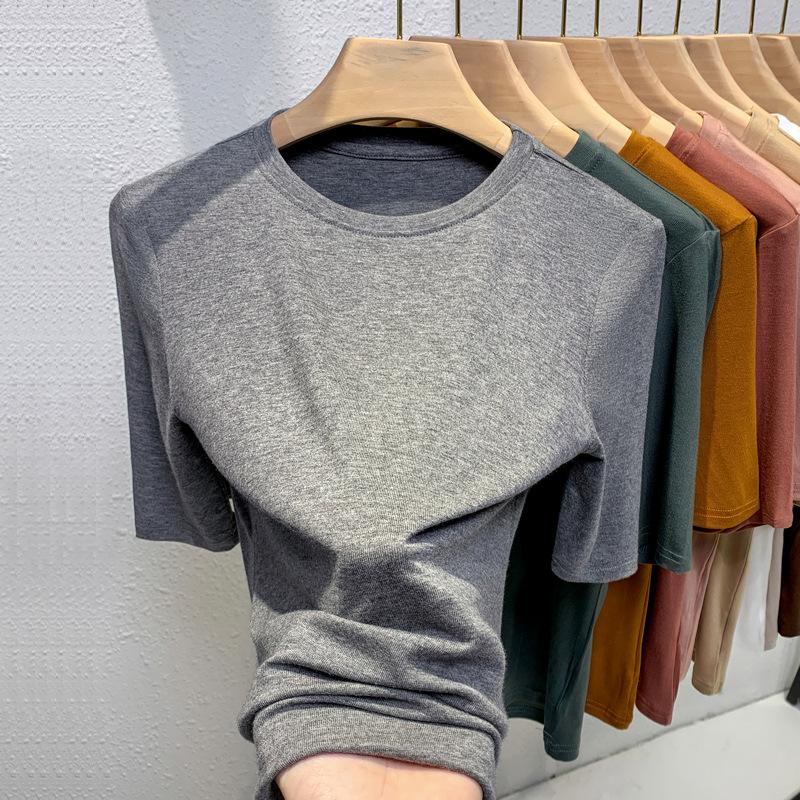 

Женская тонкая новая женская одежда, круглый вырез, футболка с коротким рукавом, колготки Temperament 3XL серый