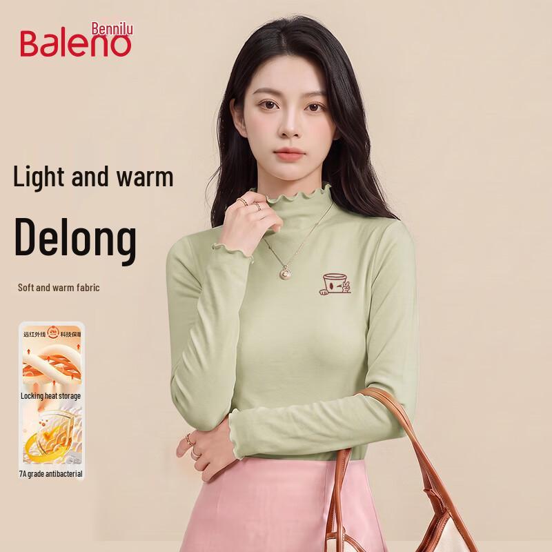 Baleno Women's Faux German Velvet Mock Neck Long Sleeve T-Shirt