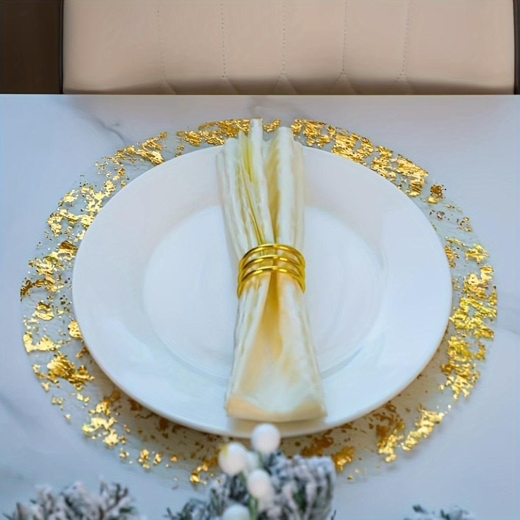 Elegant Golden Disposable Placemats Set of 6 for Dining Table, Wedding, Birthday Parties, Holidays - Round Foil Pressed Autumn Placemats Home Decor