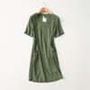 Foreign Trade Original Order V Neck Artsy Minimalist Tencel Linen Dress Women's Summer Two-Pocket Cotton and Linen Short Sleeve Straight Skirt