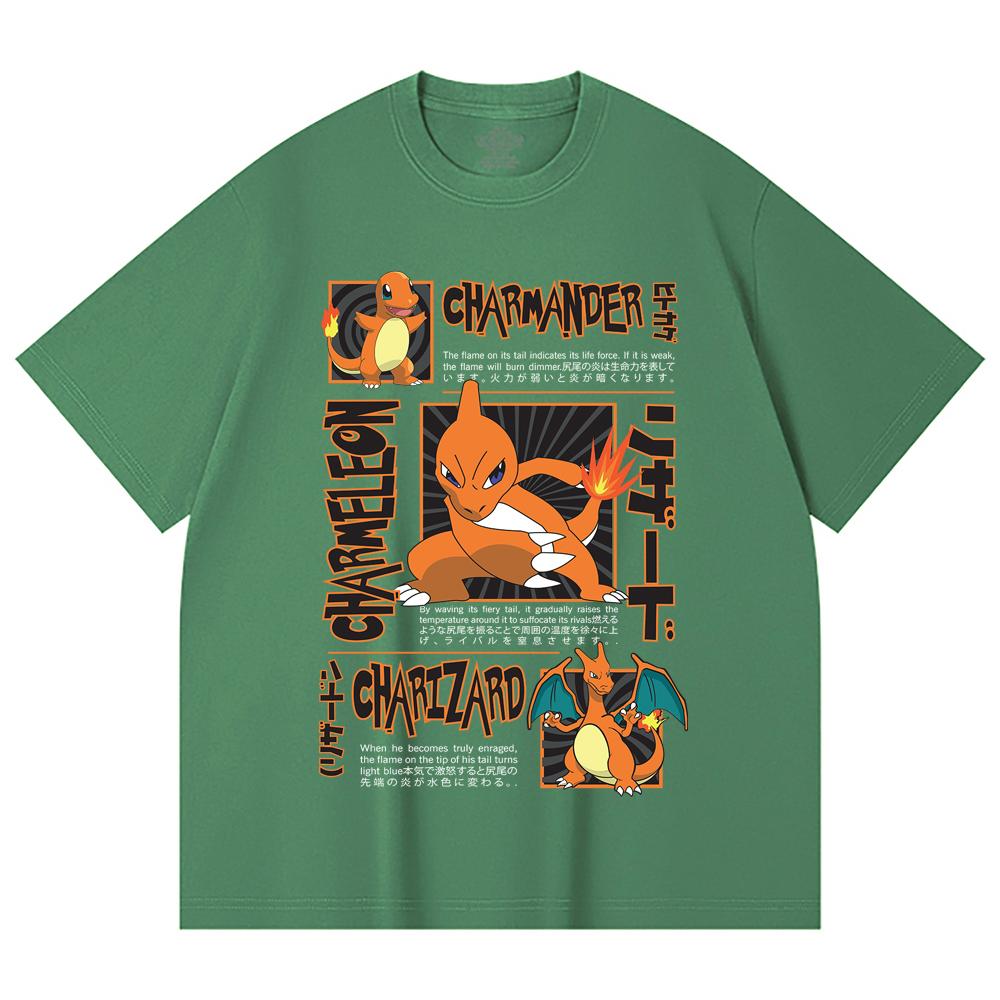 230 Gsm 100% Cotton Pokemon V5 Charmander Print Unisex Heavy Cotton T Shirt