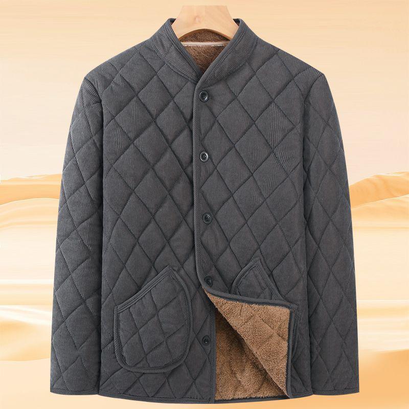 

Men s Winter Velvet-Lined Corduroy Jacket for Middle-Aged and Elderly - Warm Cotton Coat 2XL - recommended for 45-60 kg