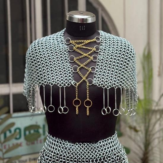 Silver Valkyrie Chainmail Armor Set for Women  Edgy Festival Outfit, Cosplay Costume,  Body Armor, Statement Top And Skirt