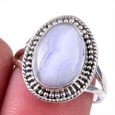 Natural Blue Lace Agate Gemstone 925 Solid Sterling Silver Jewelry Ring S.8 N0A56