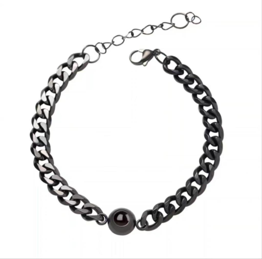Custom Titanium Steel Couples Bracelets: 'I Love You' in 100 Languages with Photo Projection