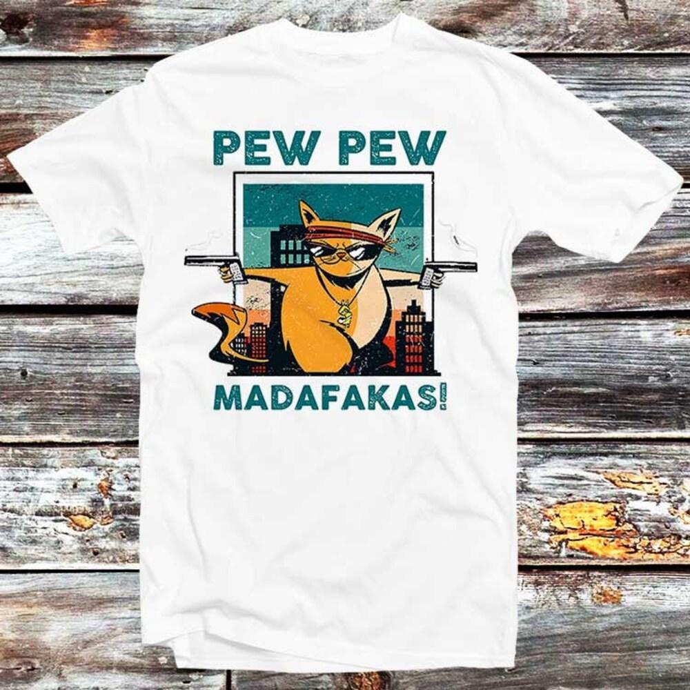 

Футболка 230GSM 100% хлопок Pew Pew Madafakas футболка винтажная ретро крутой подарок мужская женская унисекс мультфильм аниме топ футболка B316 XS белый